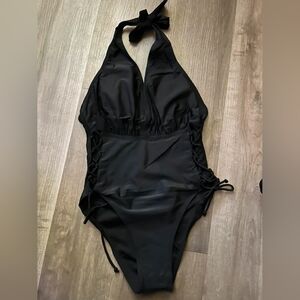 Classic Black Halter One-Piece Swimsuit